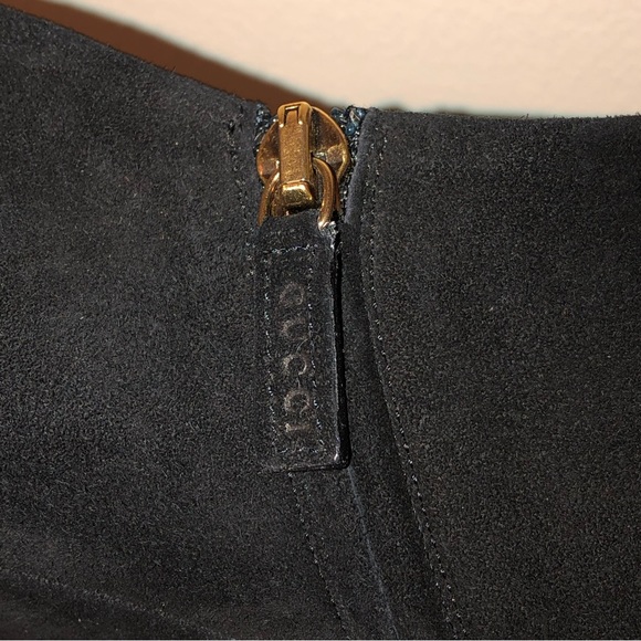 Gucci Black Suede Leather Logo Heeled Ankle Bootie Size-(IT)-36.5/(US)-6 - Picture 7 of 13